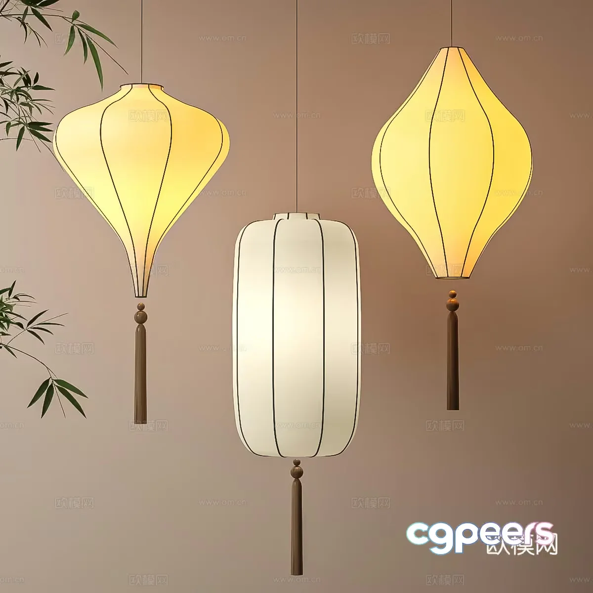 Asian-Style Hanging Lanterns 3D Model – 9187 – VRAY Render