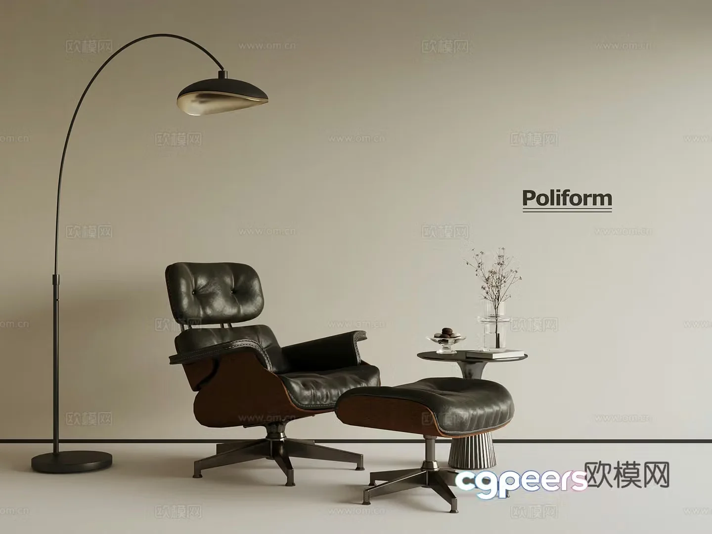 Modern leisure chair recliner floor lamp 3d model