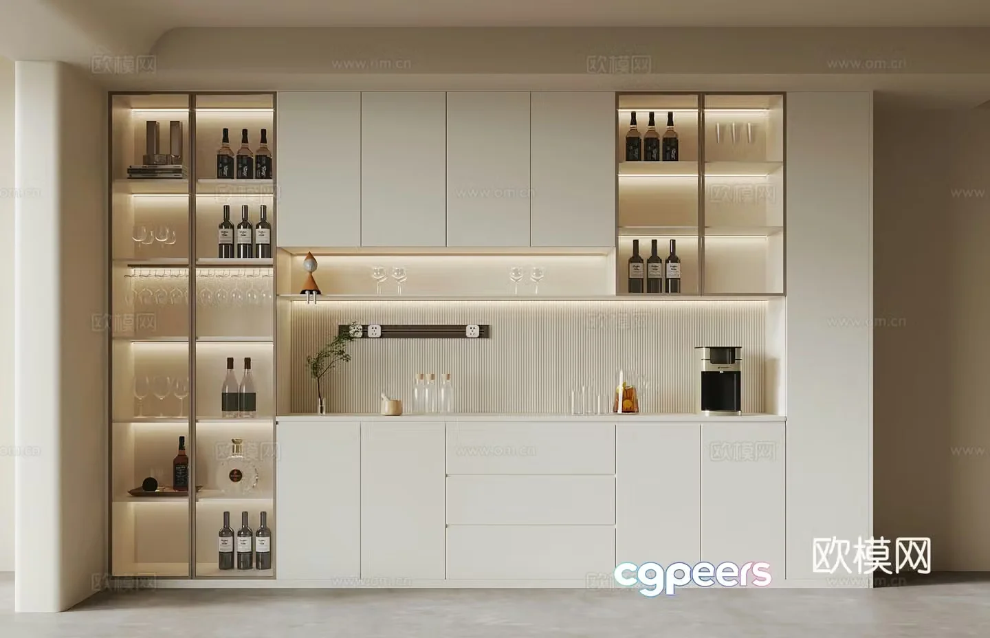 Cream style wine cabinet sideboard 3d model
