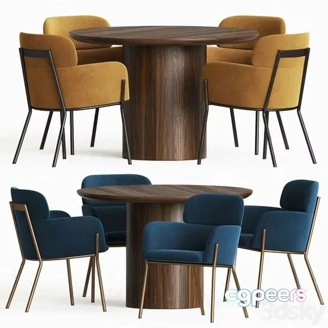 3ds Max Free – Dining Set 72 (Azalea Boucle Dining Chair and spindler round dining table)