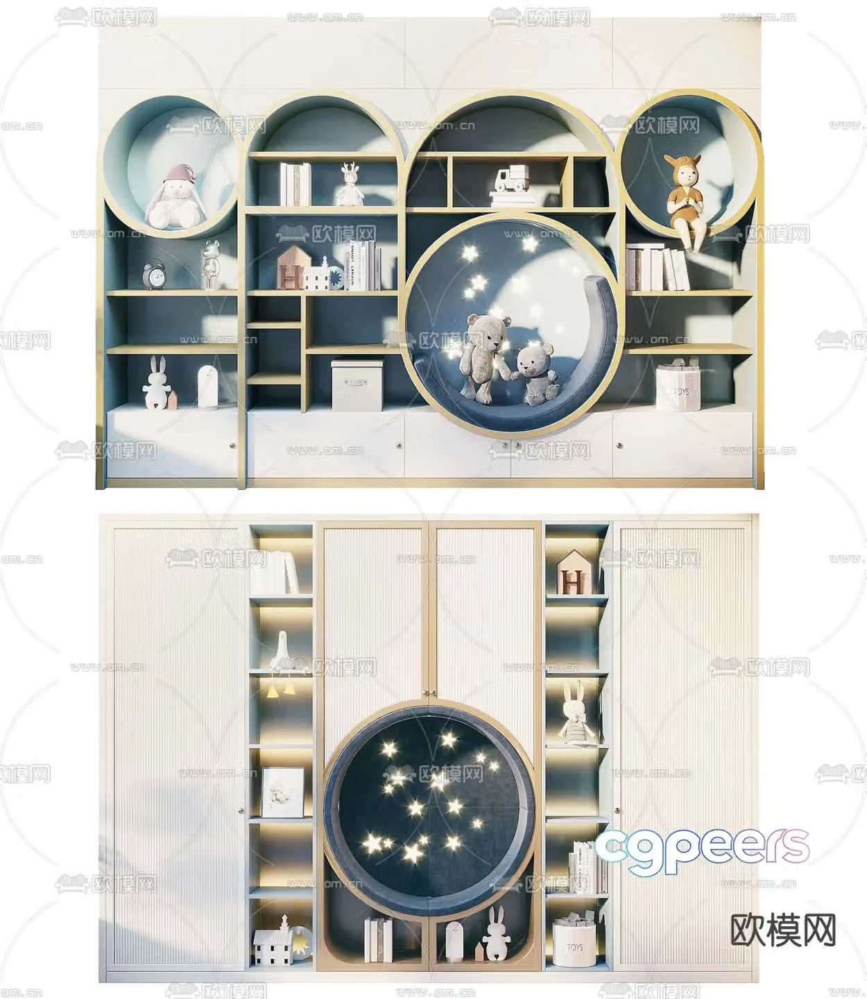 Modern children’s bookcase decorative cabinet 3d model