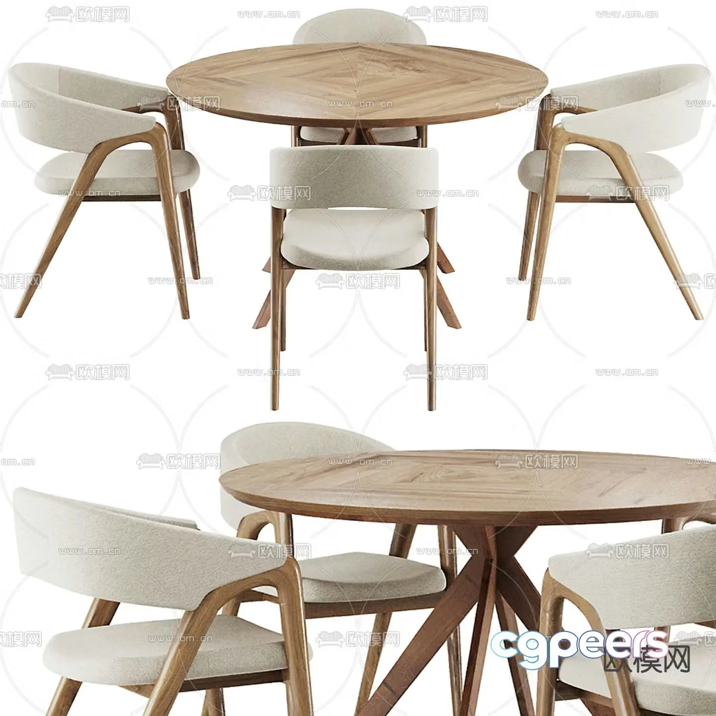 Round dining table and chairs 3d model