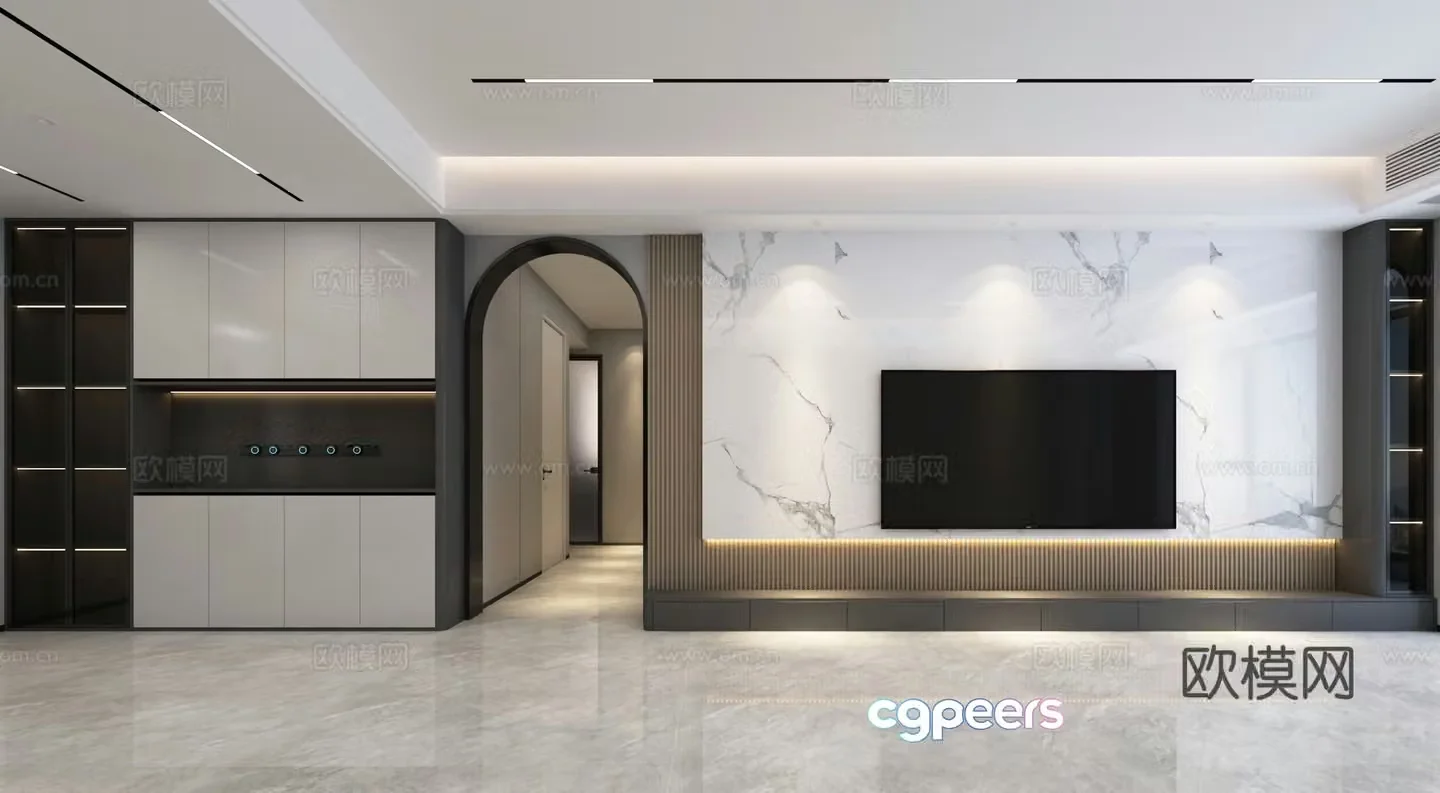 Modern living and dining room TV background wall Modern living and dining room 3d model