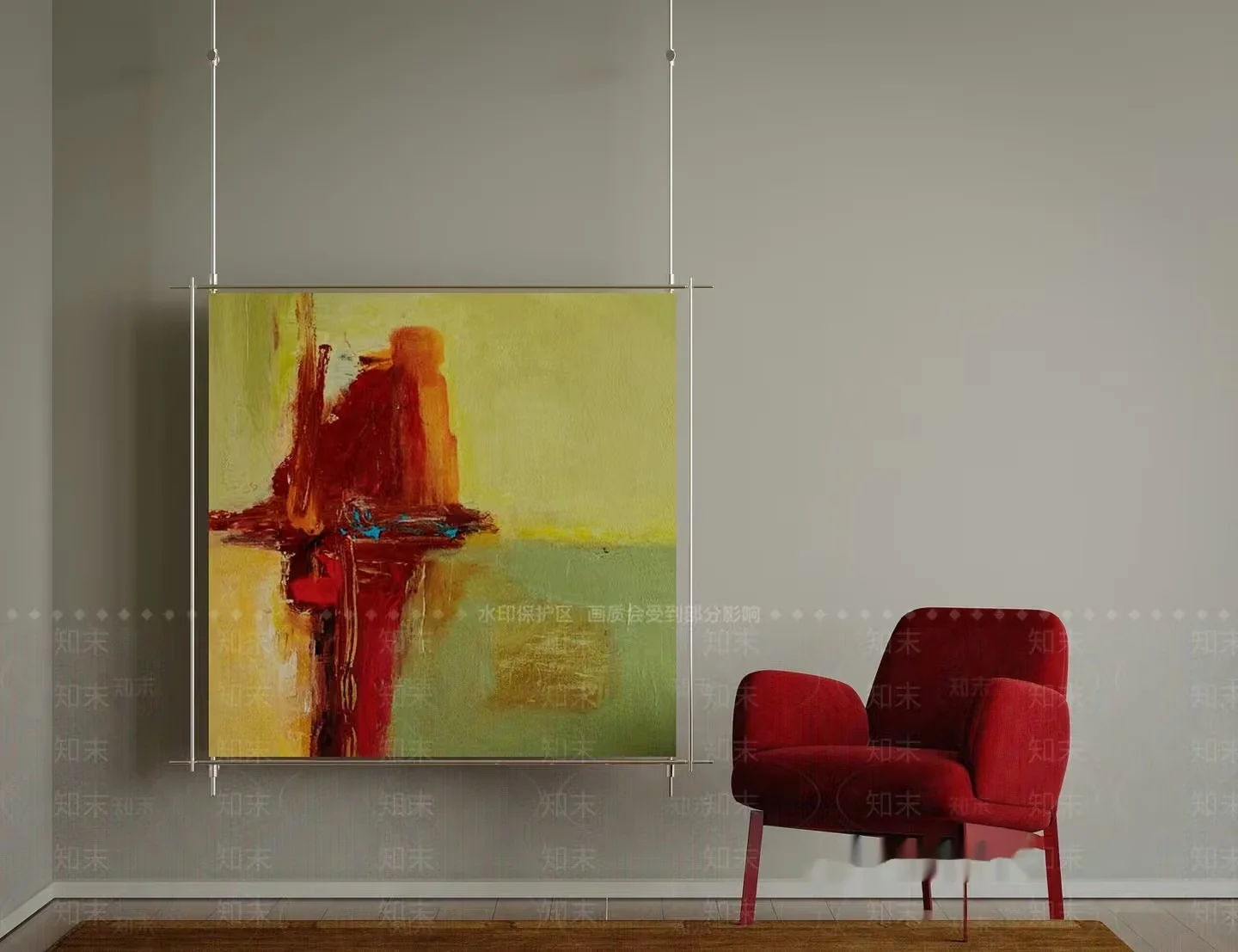 A Modern Living Room With A Red Chair 3D Model – 9250 – VRAY Render