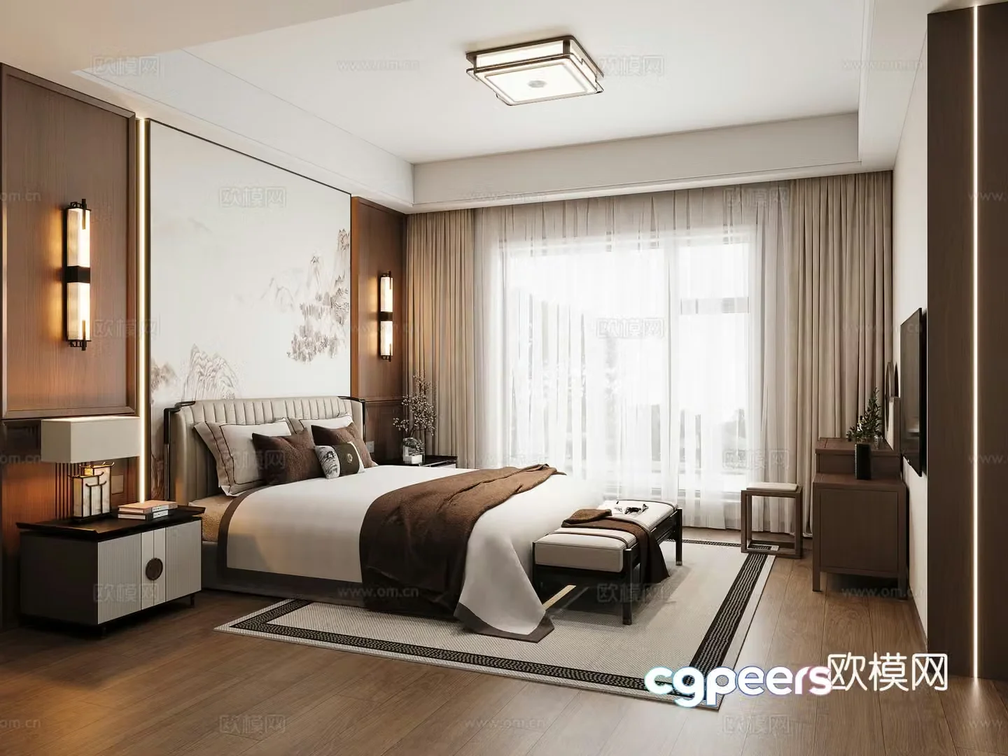 New Chinese bedroom 3D model