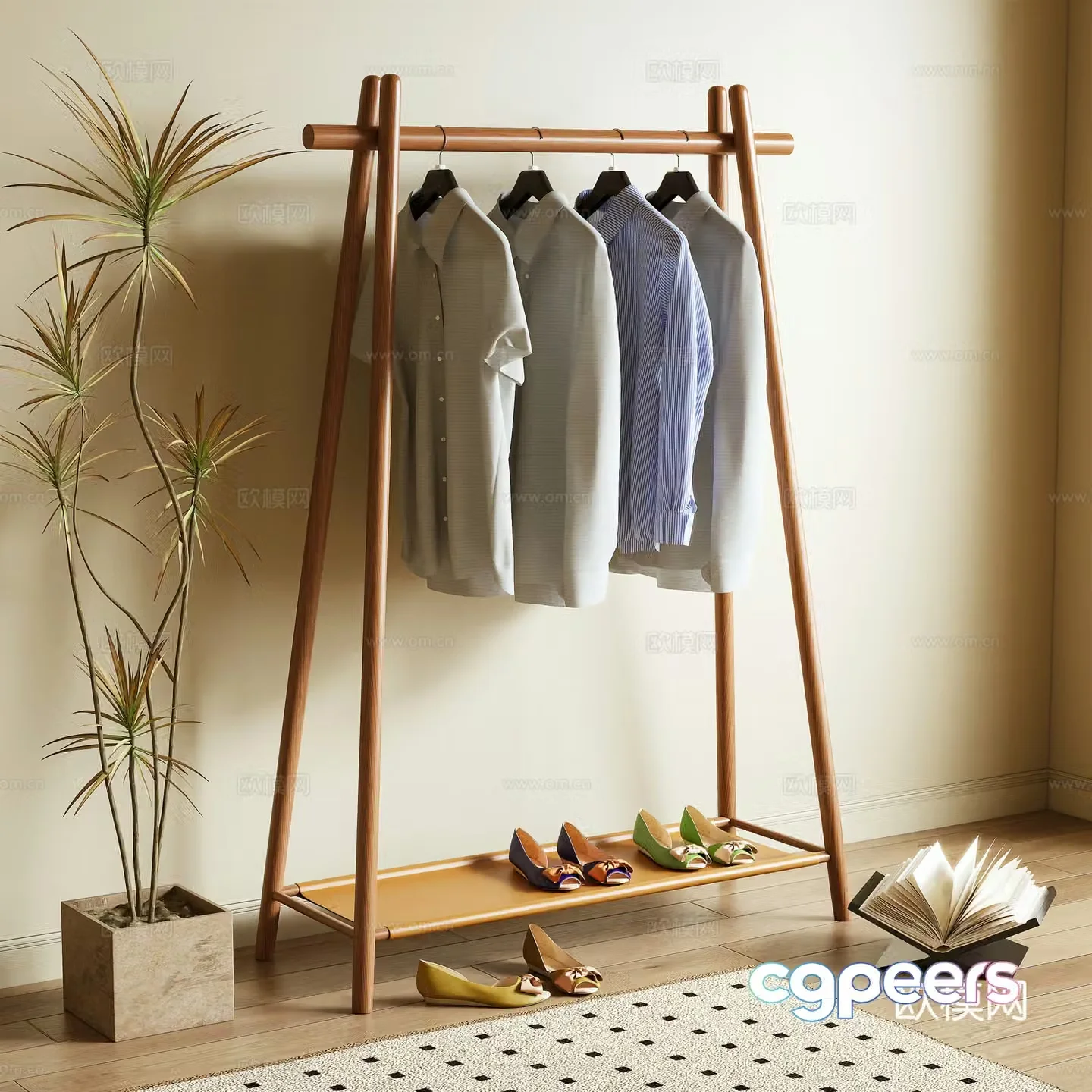 Log wind hanger floor hanger clothes hanger clothes hanger clothes 3d model