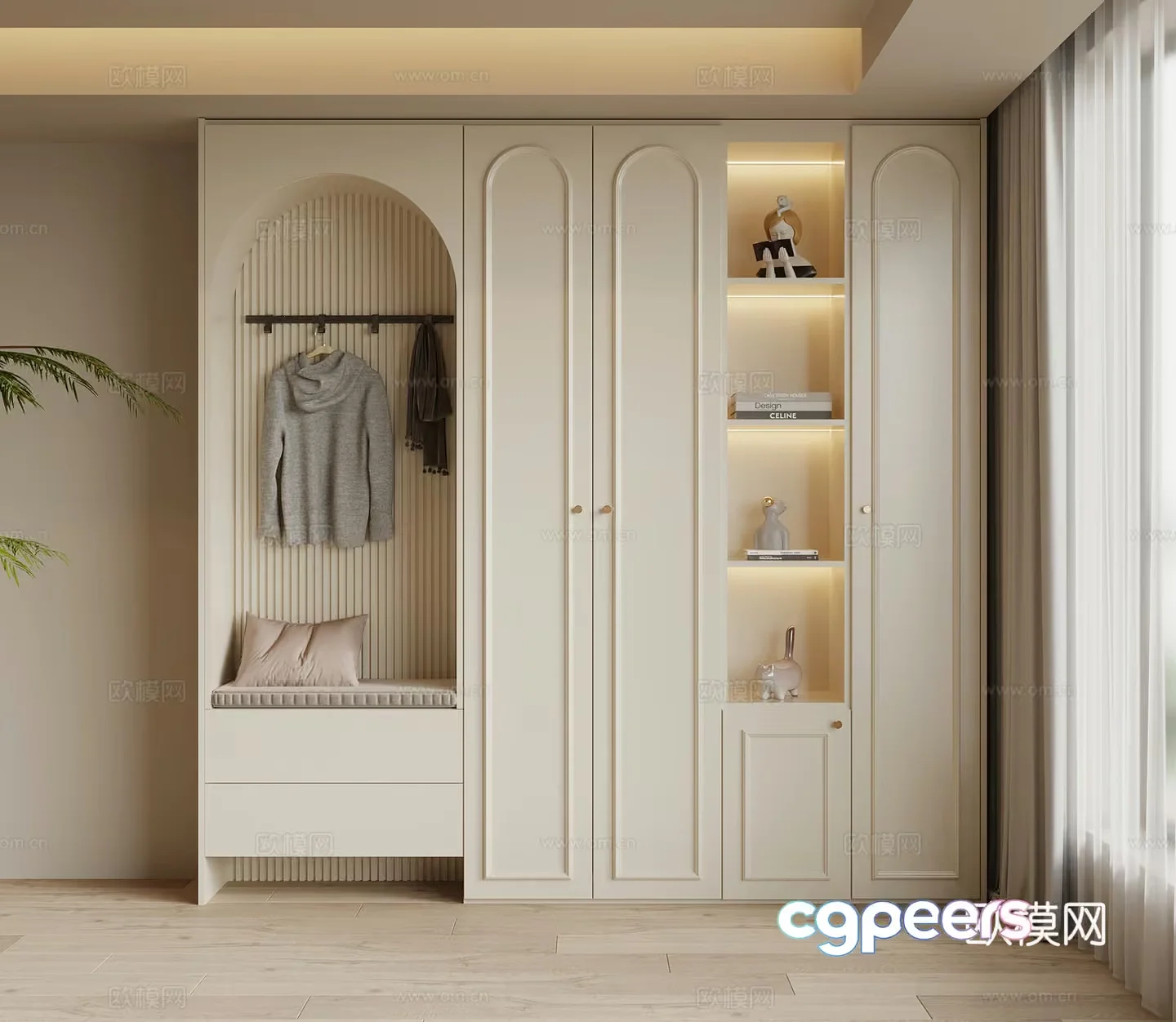 Modern White Wardrobe 3D Model – 8331 – VRAY Render