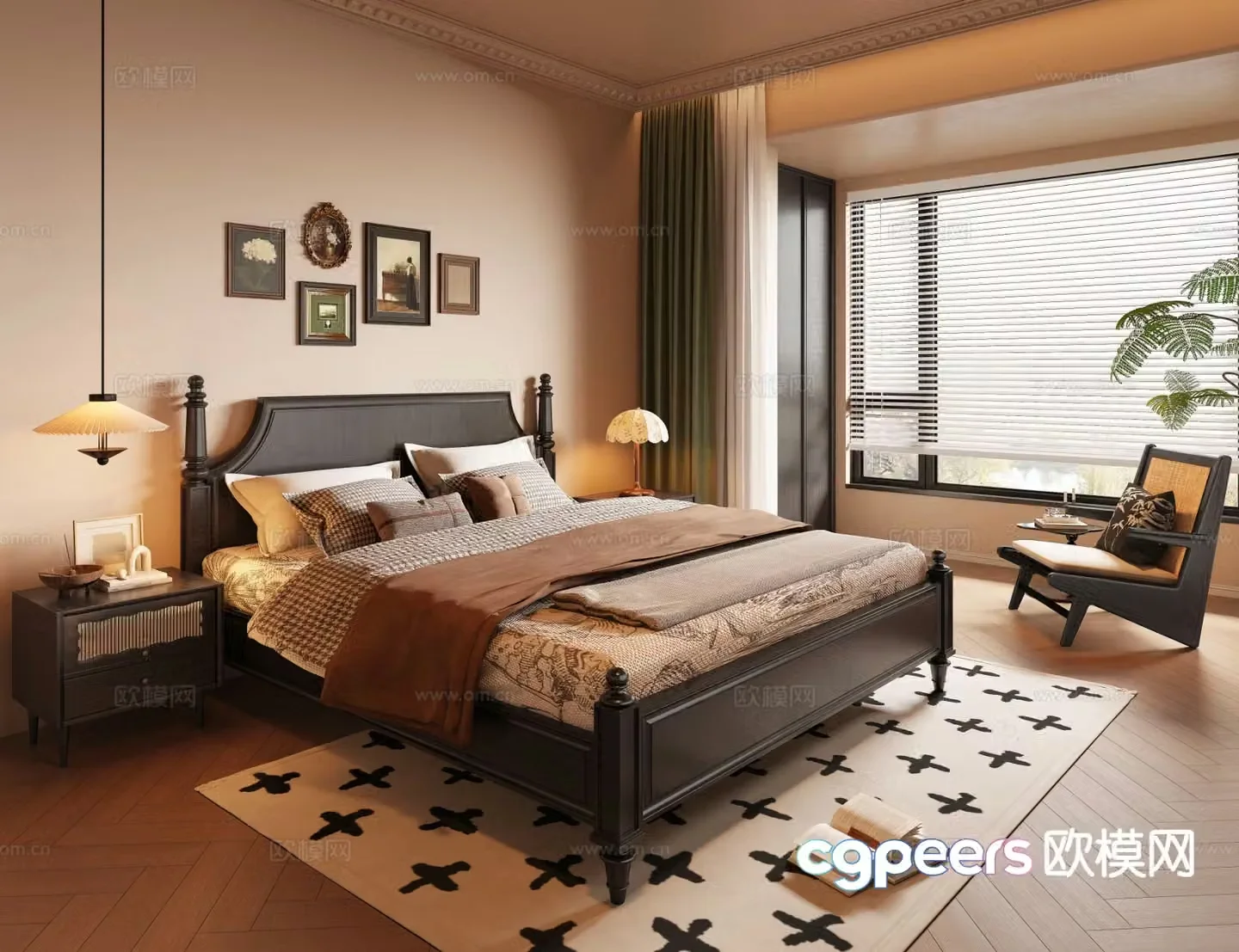 French retro style bedroom master bedroom 3d model