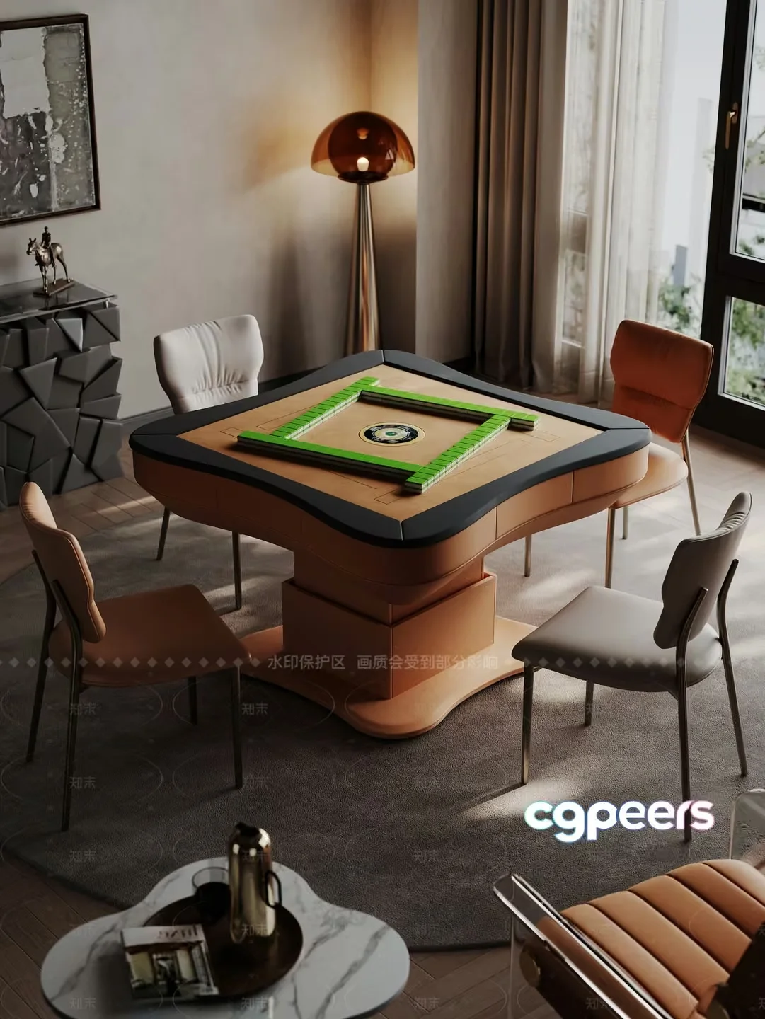 A Table With A Green Border 3D Model – 1456 – VRAY Render