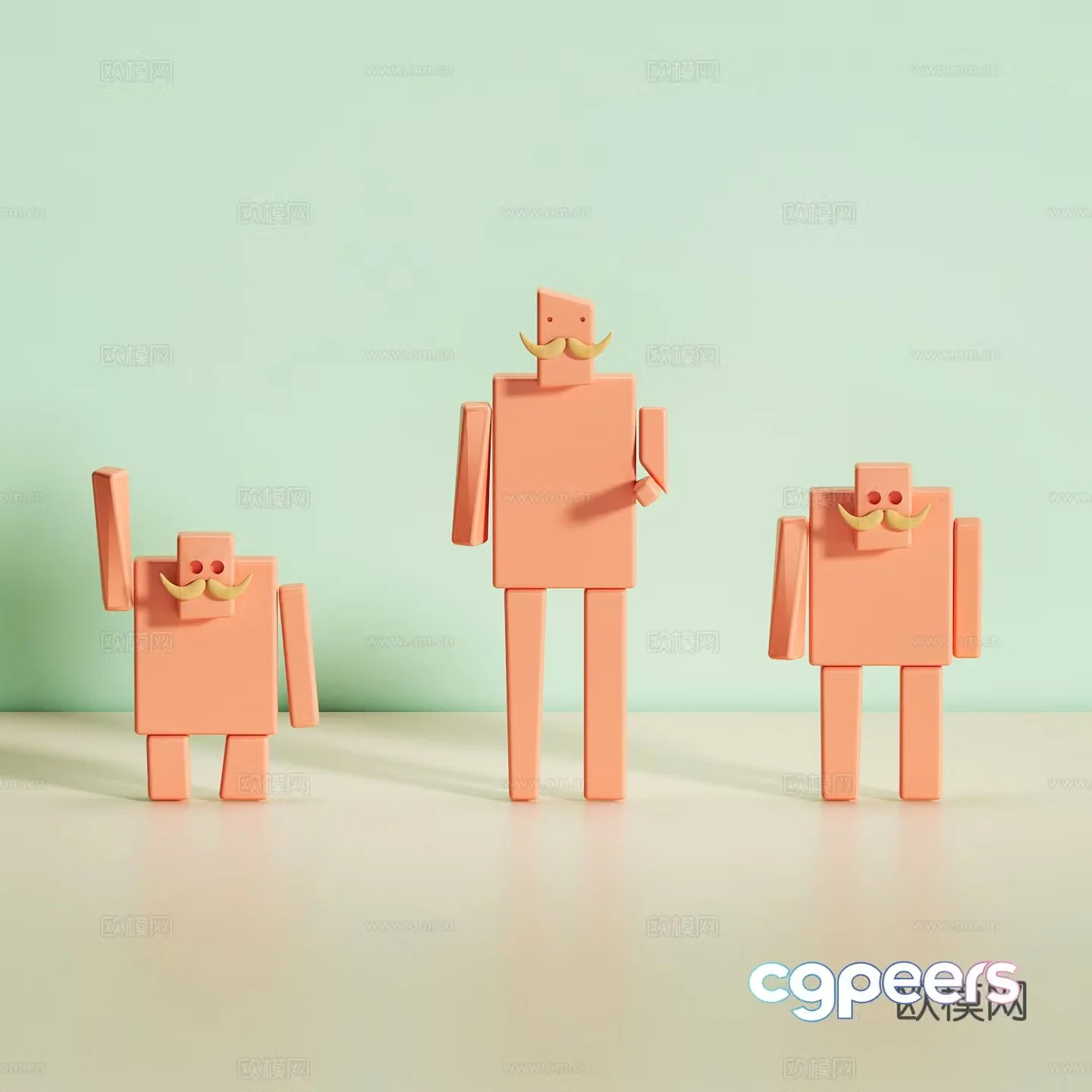 Robot beard old man ornament cute wooden cartoon sculpture 3d model