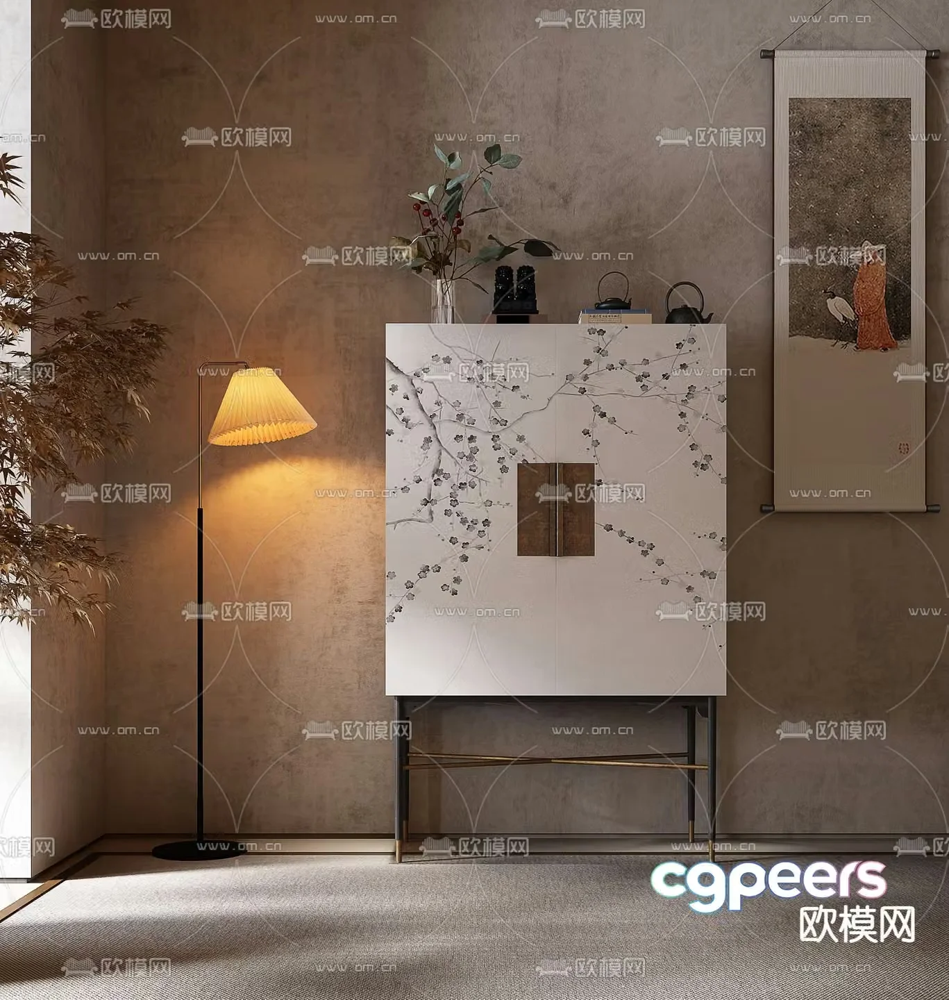 New Chinese style entrance cabinet 3D model
