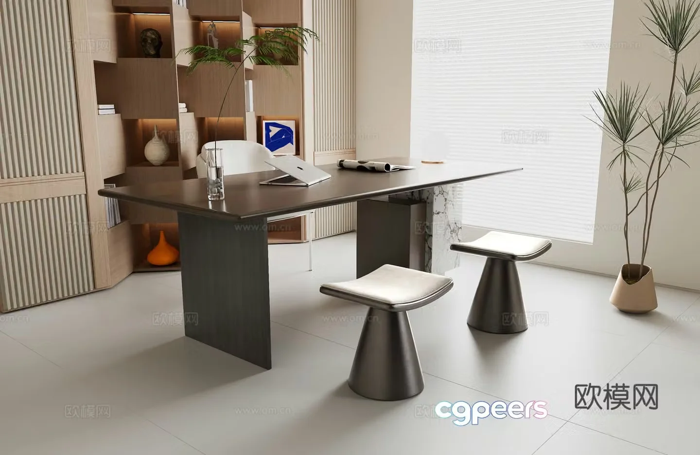 Italian desk office desk green plant potted 3d model