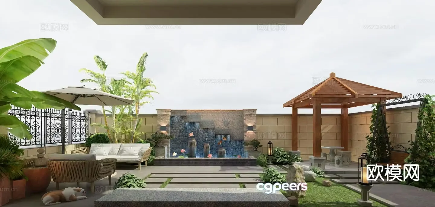 New Chinese style courtyard landscape 3D model