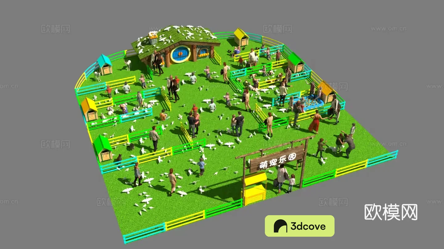 A 3D Model Of A Farm With People And Animals
