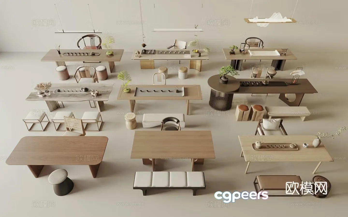 New Chinese tea table and chairs tea table 3d model