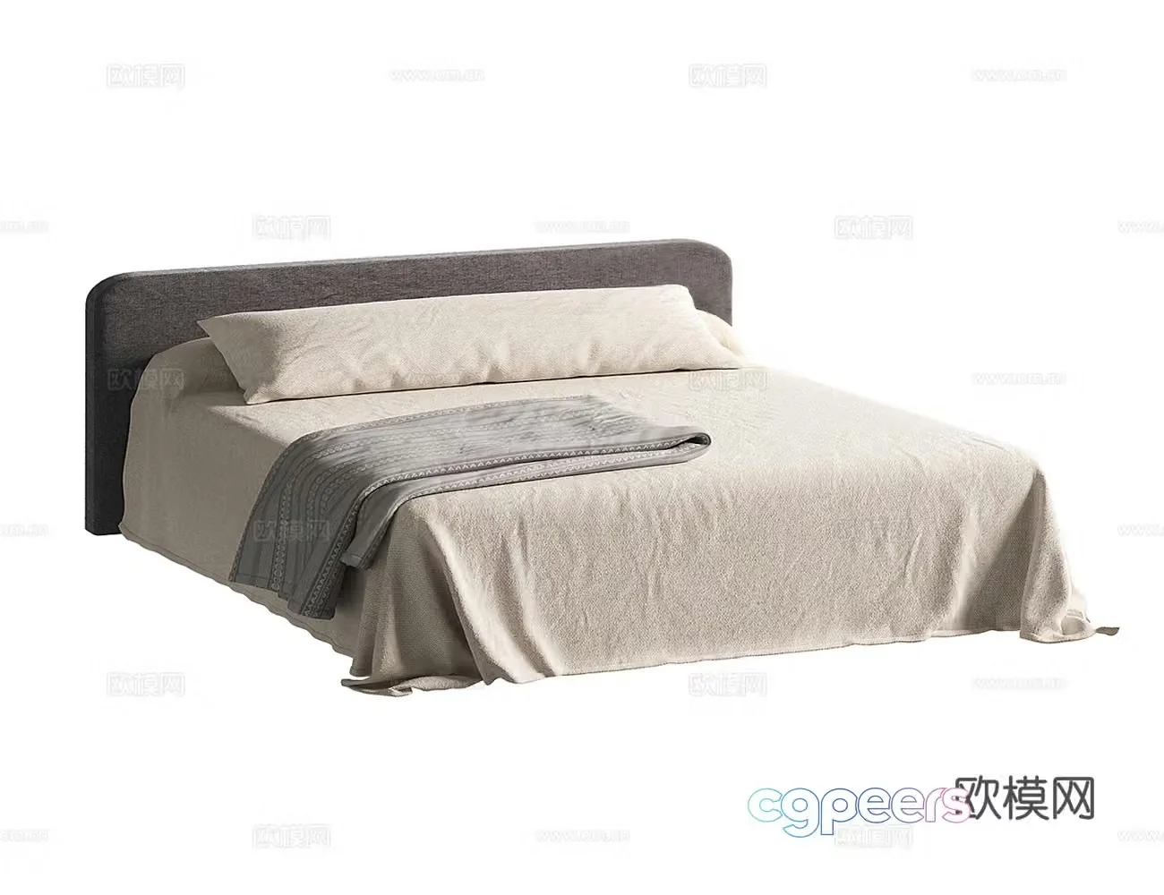 Wasabi Cream Double Bed 3D Model