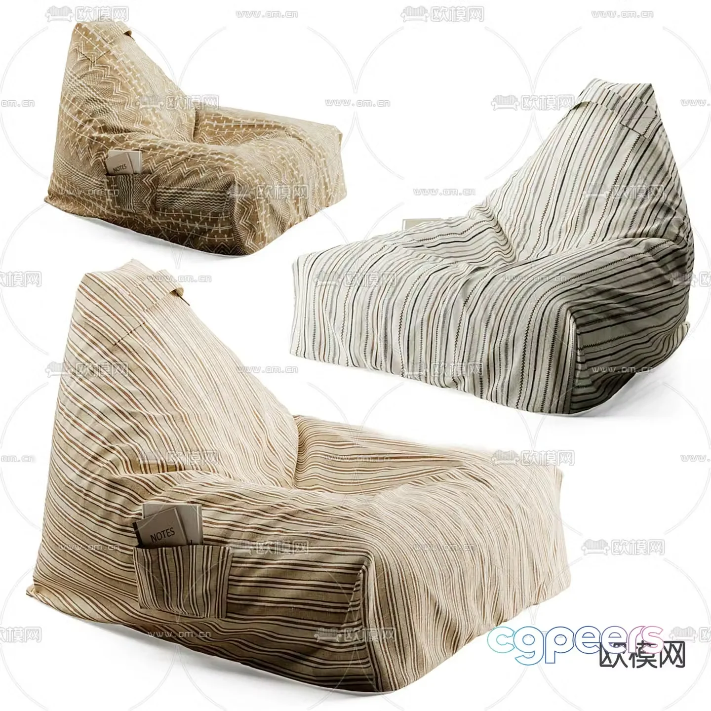 Fabric lazy sofa 3d model