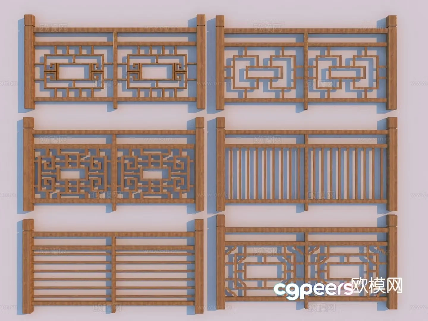 New Chinese style guardrail railing wooden railing 3d model