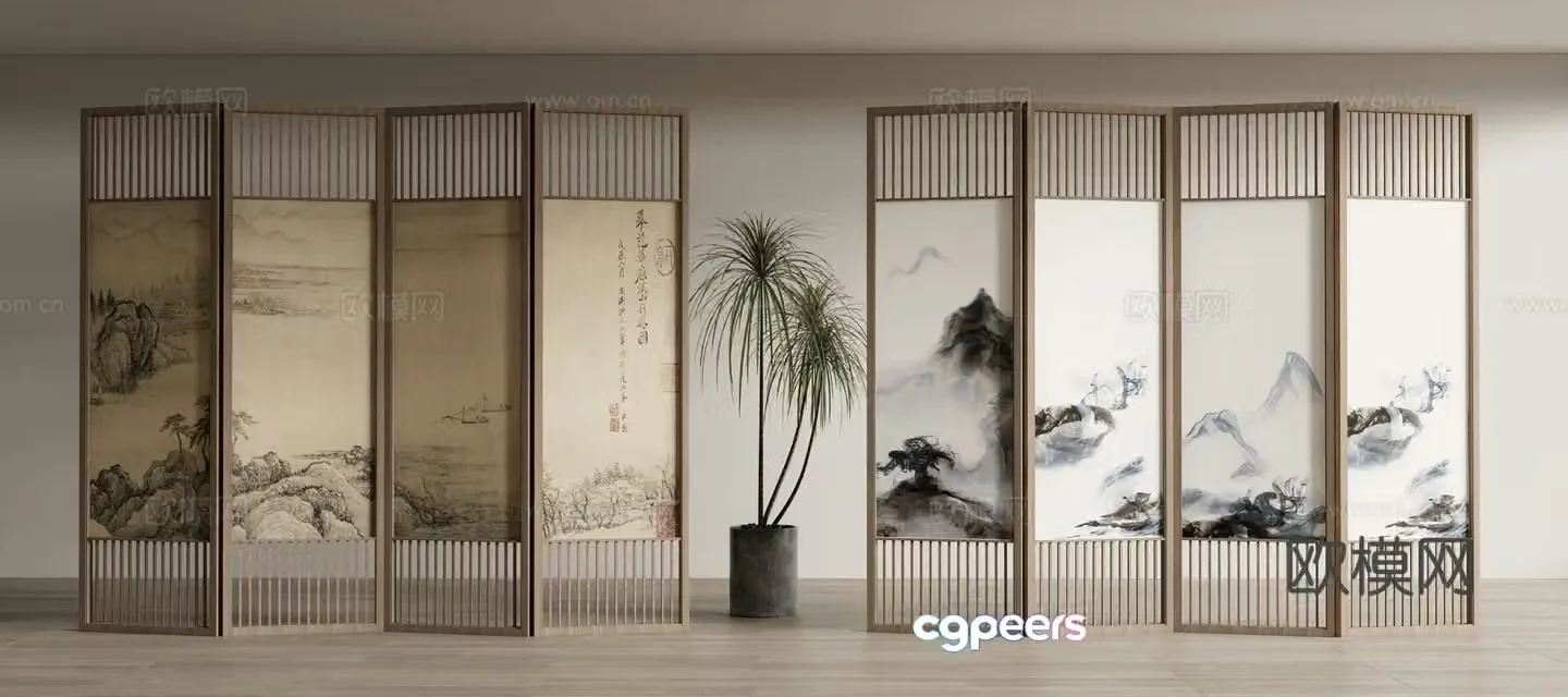 New Chinese style screen folding screen 3d model