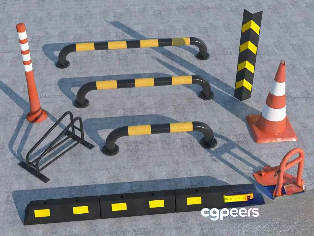 A Collection Of Traffic Control Equipment 3D Model – 3711 – VRAY Render
