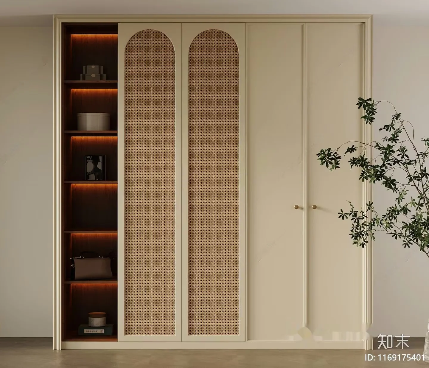Modern Cream-Colored Wardrobe 3D Model – 16341 – VRAY Render