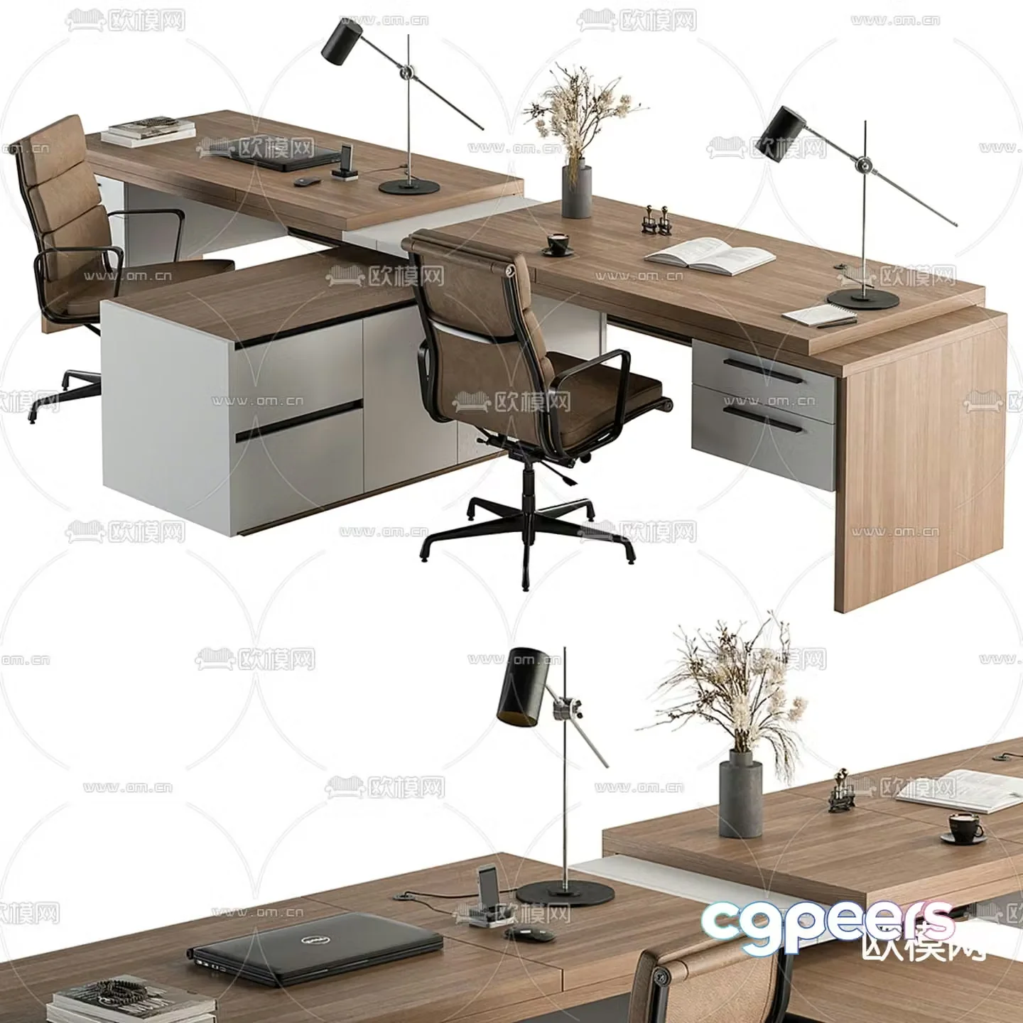 Office desk and chair position work station card position 3d model