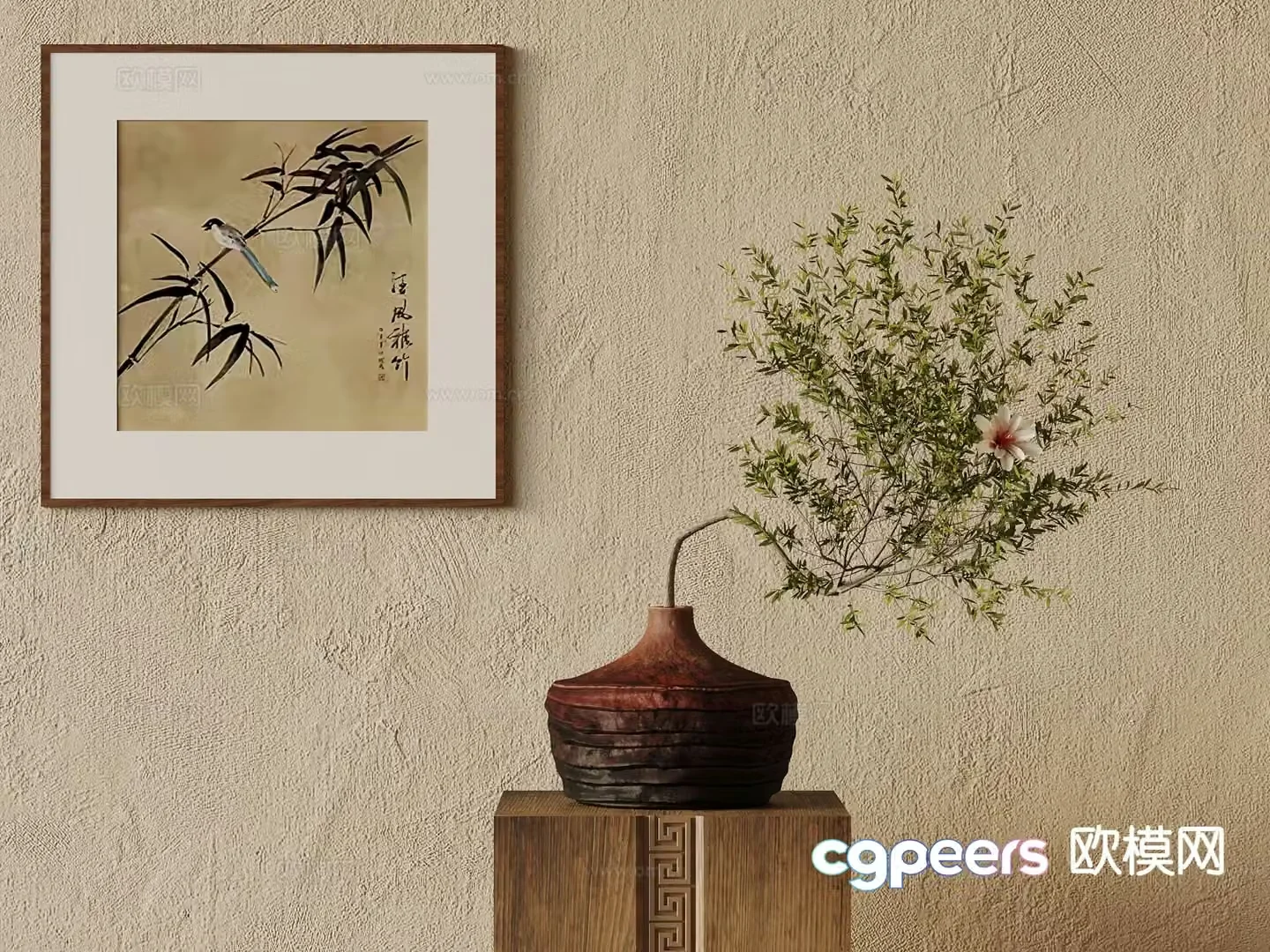New Chinese style flower arrangement vase 3d model