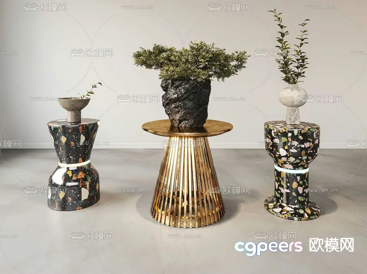 BAXTER side table round table and potted plant 3D model