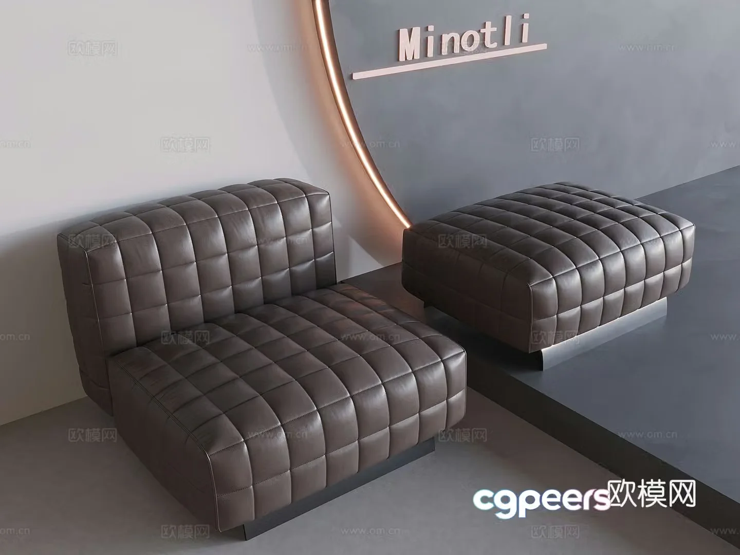 Italian minimalist leather sofa module sofa checkerboard 3D model