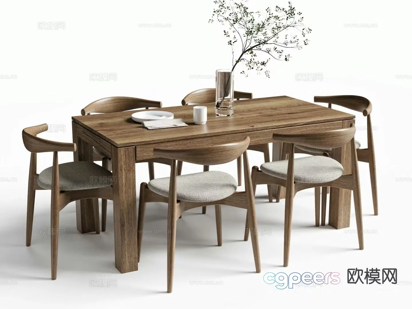 3D model of log style dining table and chairs