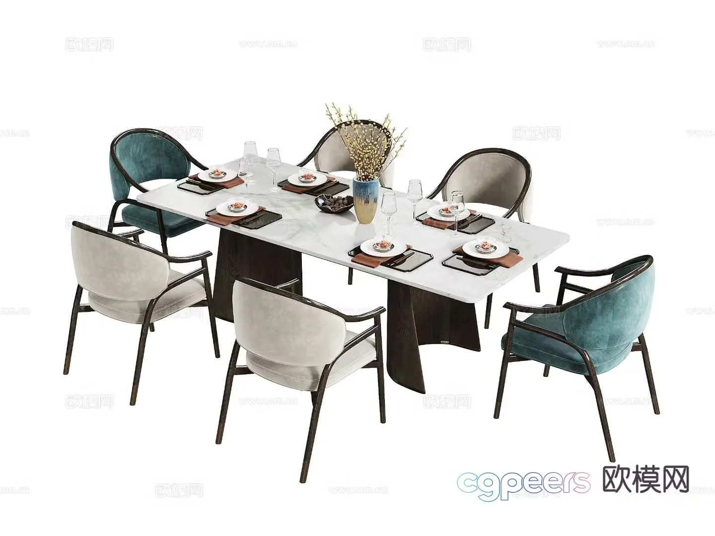 New Chinese dining table and chairs 3d model