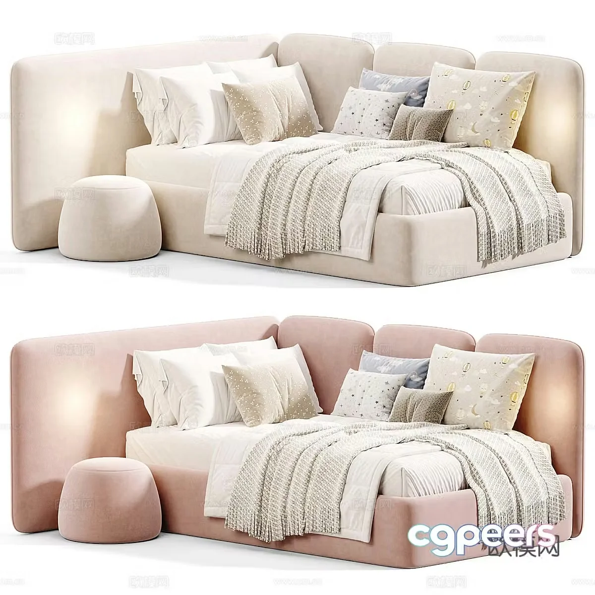 Modern cream style children’s fabric sofa bed 3d model