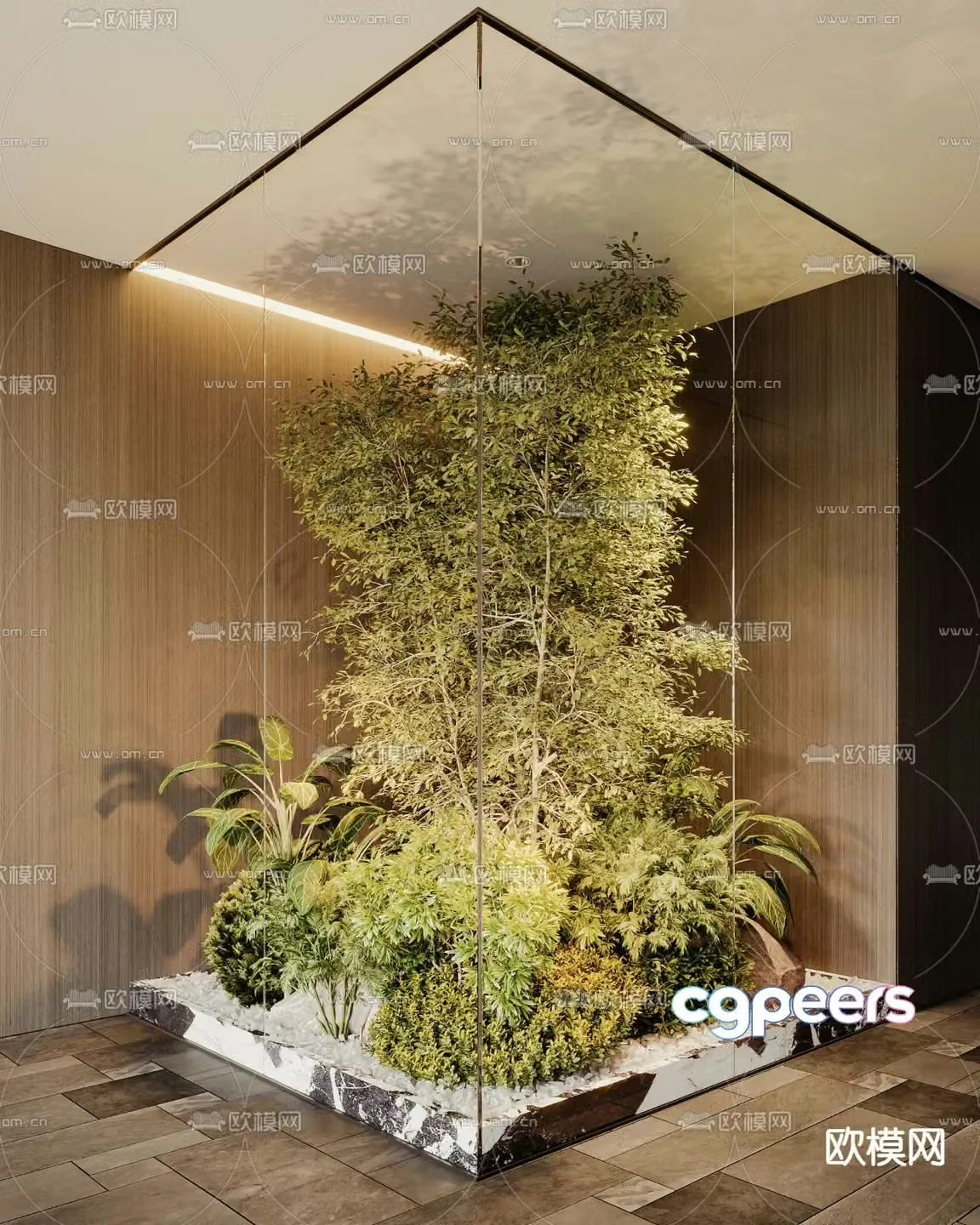 Indoor landscape plant landscaping glass cover 3d model