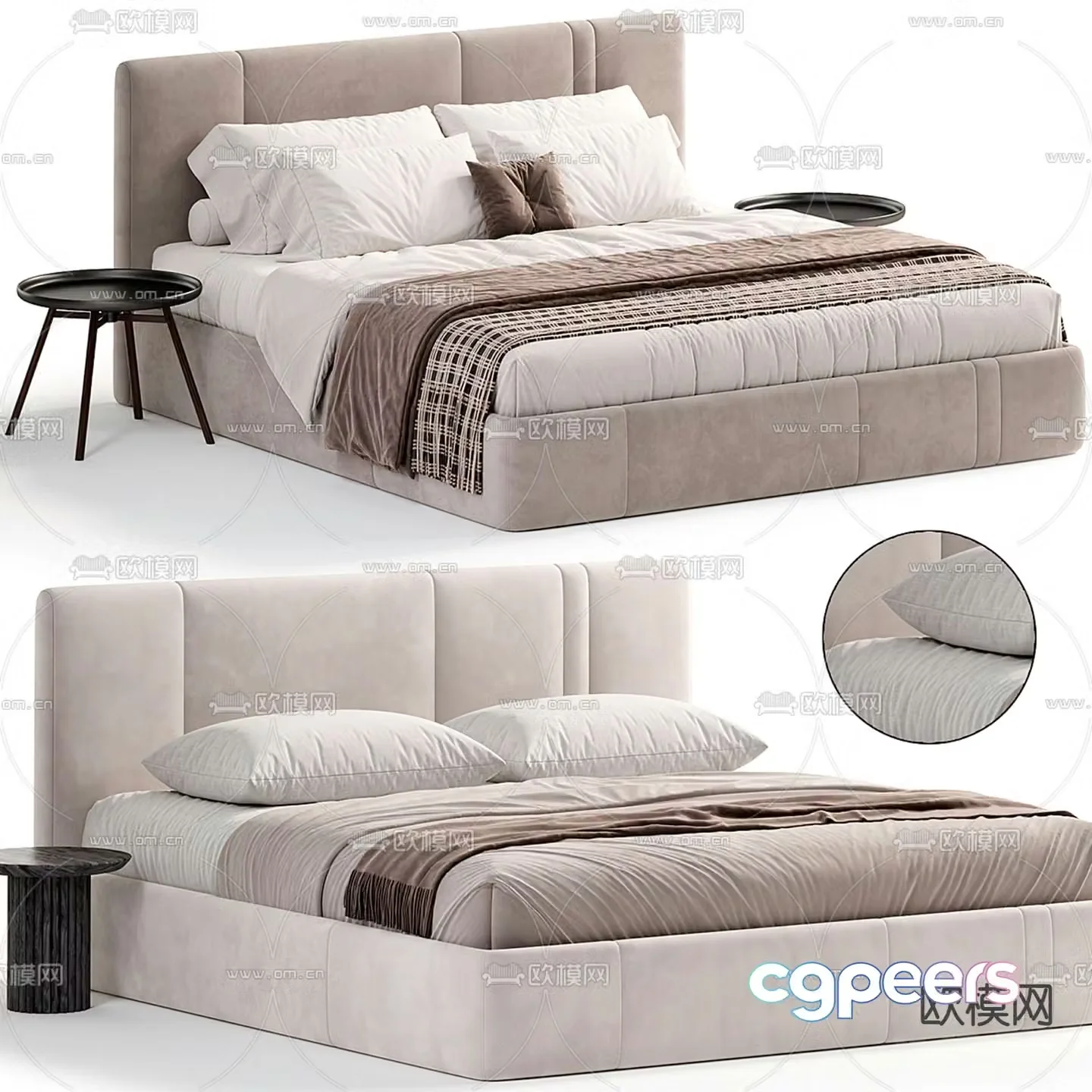 Fabric double bed 3d model