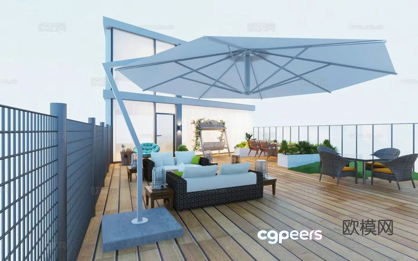 Modern terrace courtyard roof garden 3d model