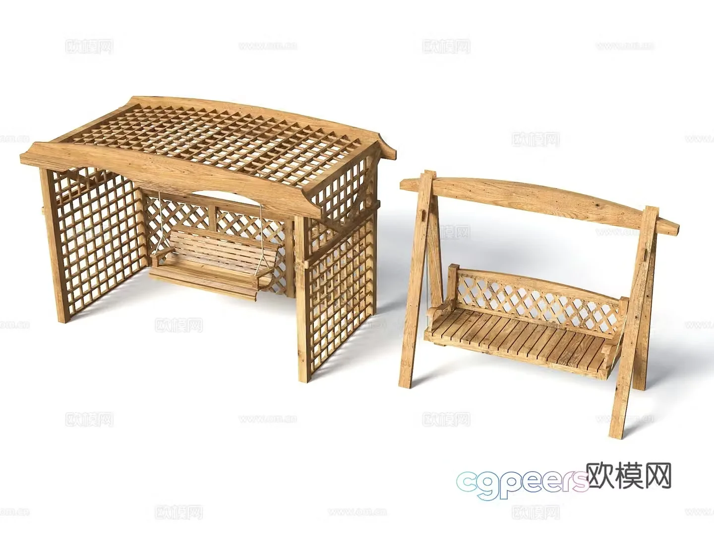 Modern outdoor swing chair courtyard swing swing chair hanging chair outdoor rocking chair wooden swing sun 3d model
