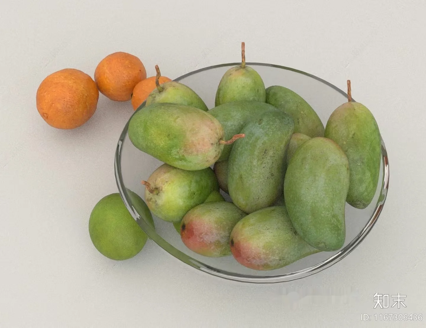 A Glass Bowl With Green And Orange Fruit 3D Model – 13998 – VRAY Render