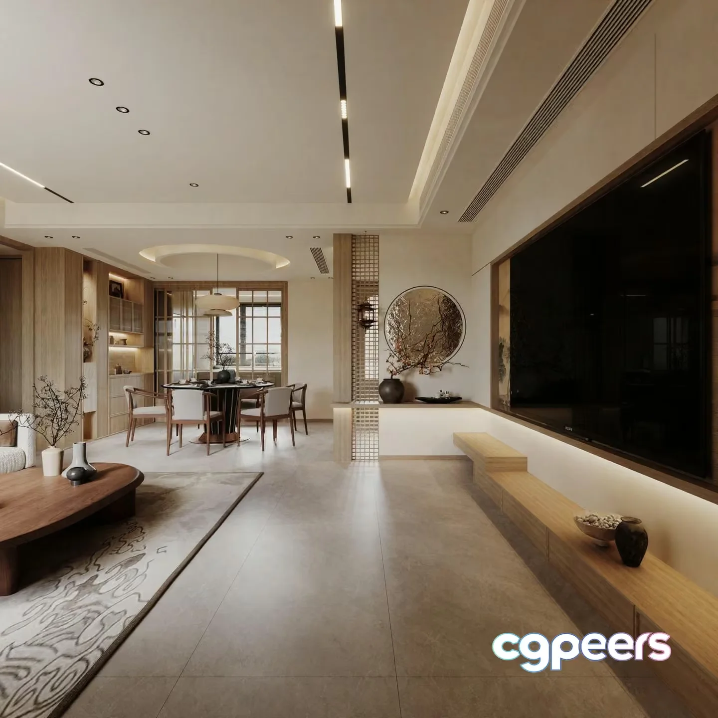 Modern Asian-Inspired Living Room 3D Model – 12352 – VRAY Render