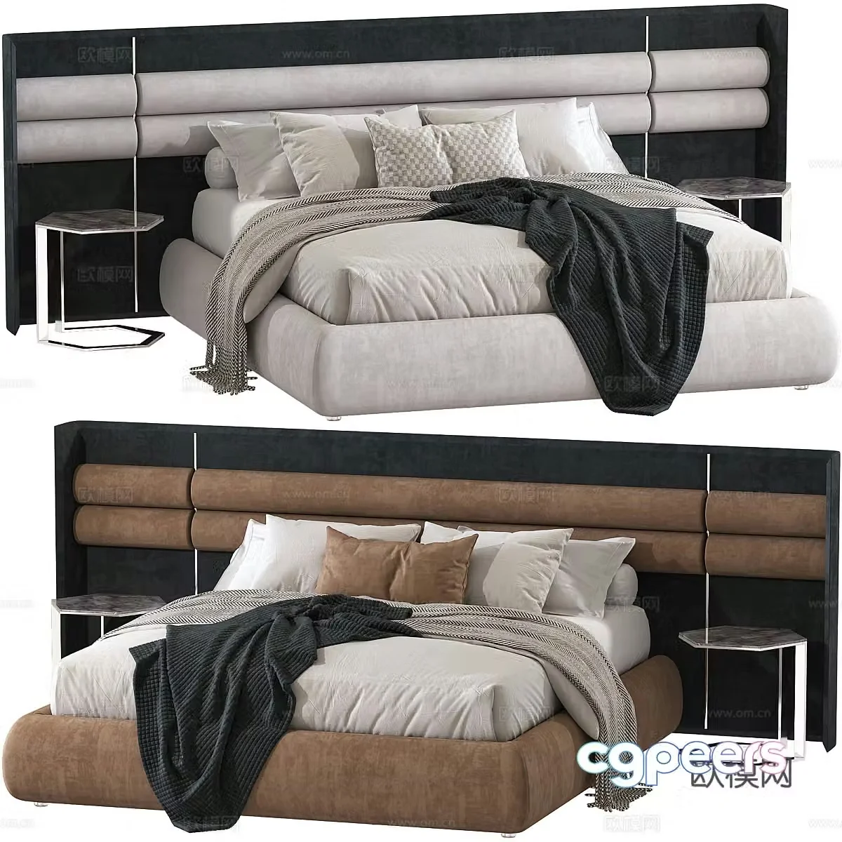 Fabric double bed backrest bed bedding tofu block double bed bedside table 3D model