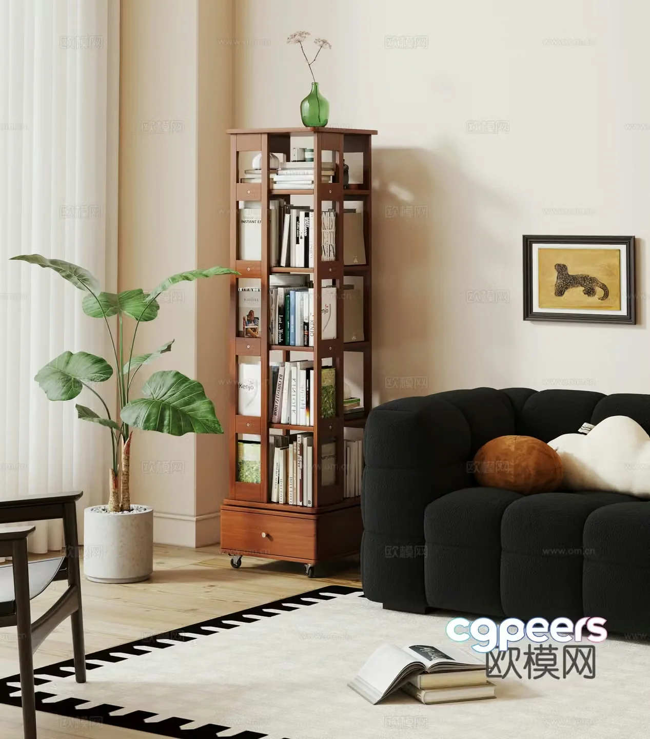 Middle style bookshelf rotating bookshelf mobile bookshelf 3D model