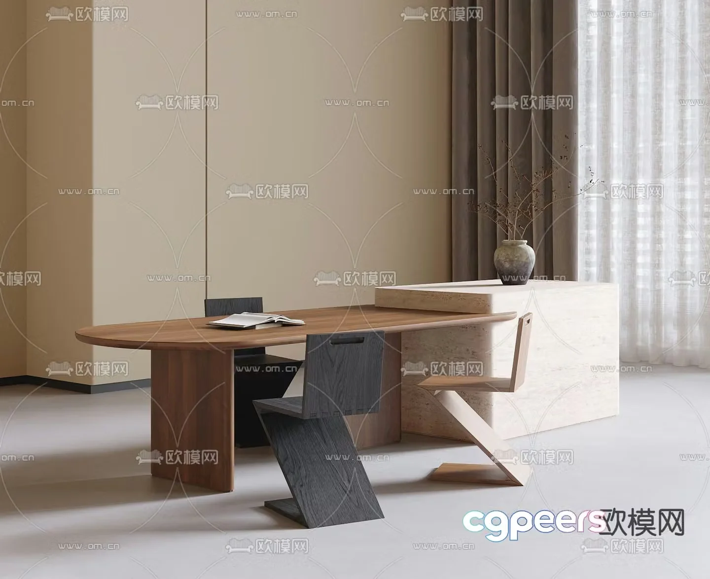 Island dining table and chairs 3d model