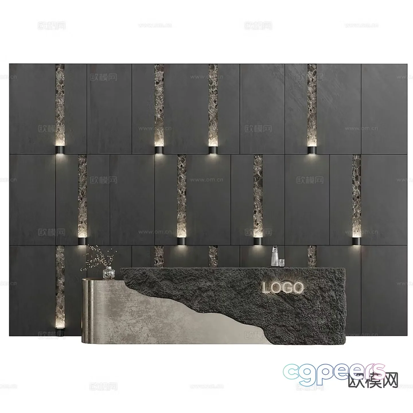 Modern front desk reception desk background wall 3d model