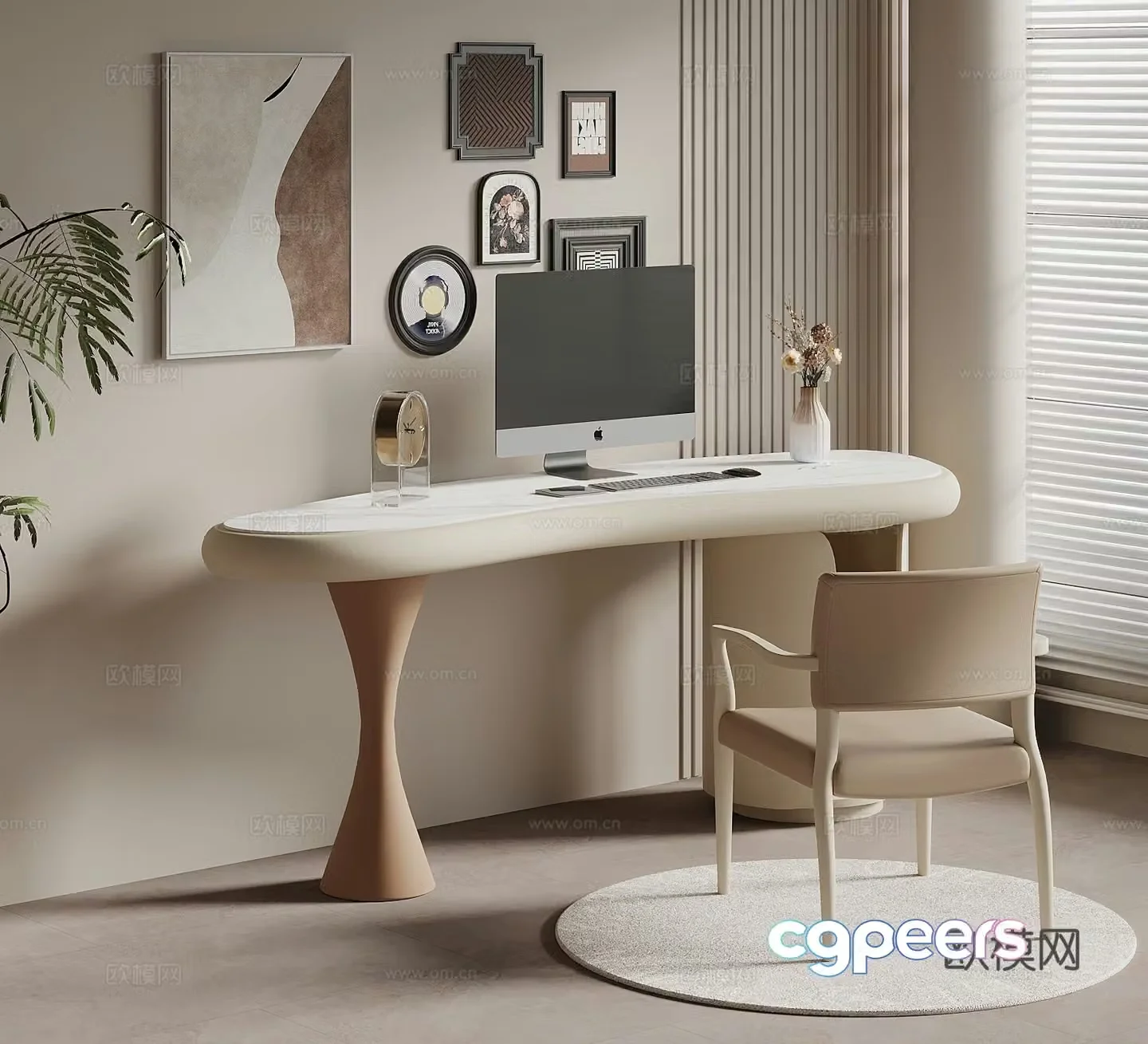 Desk Creamy Wind Wasabi Writing Desk Computer Desk Desk Chair 3D Model
