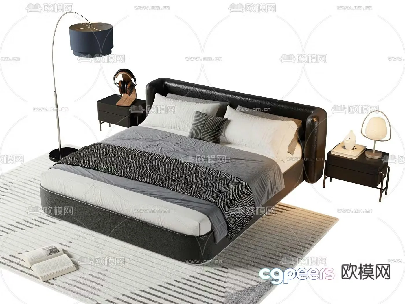 Leather double bed 3d model