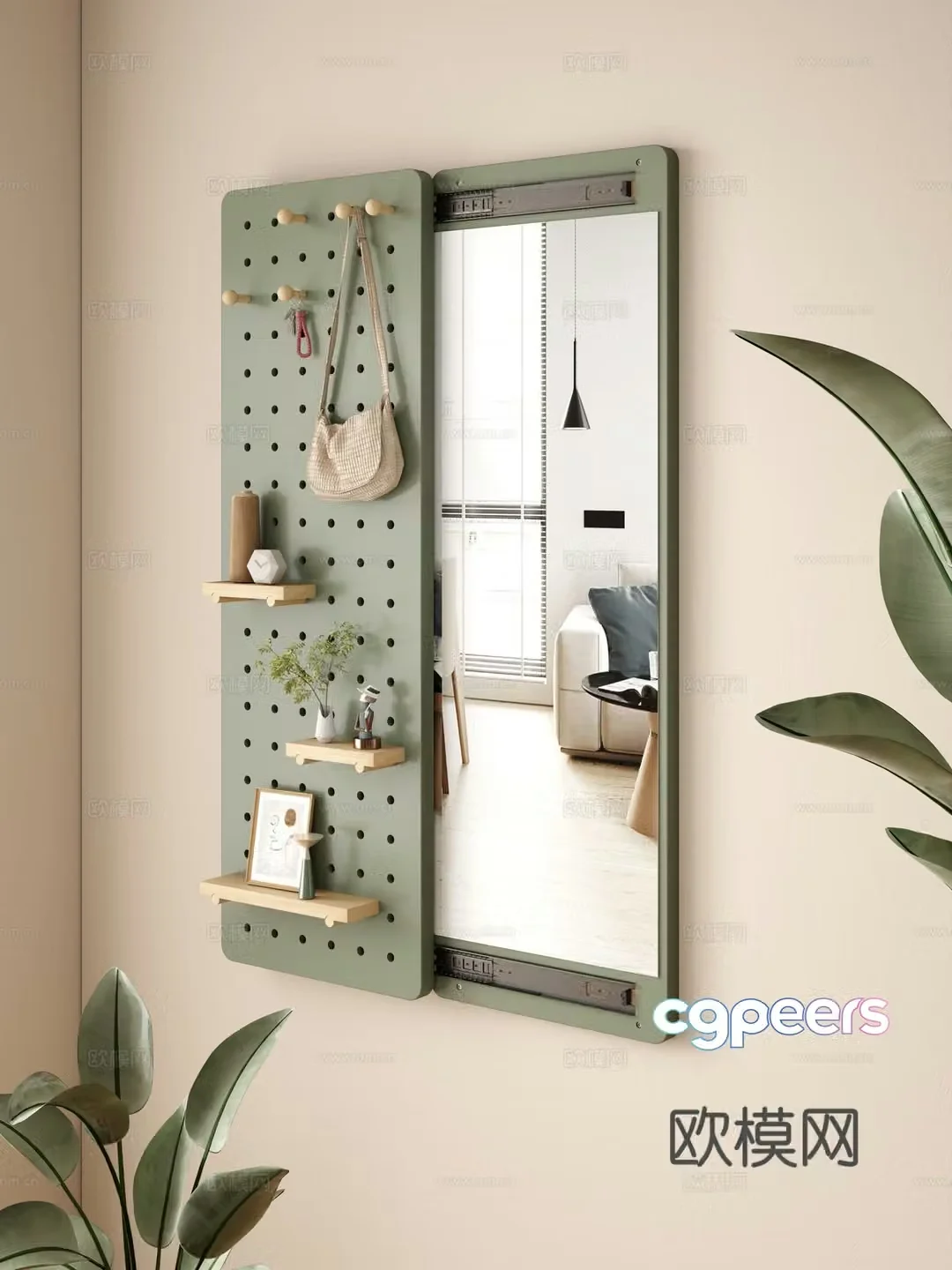 Full-body mirror hole board mirror ornament hole board mirror combination 3D model