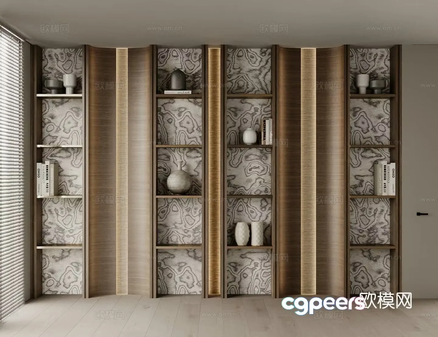 Modern decorative cabinet Decorative rack Decorative ornaments Shadow wood bookshelves Floor-standing cabinet Clay pot ware 3D model