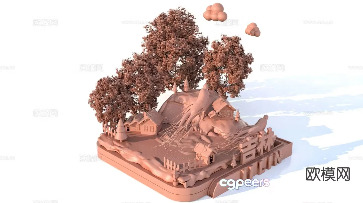 Characteristic urban ancient buildings Jilin scenic area sculpture sketch 3D model