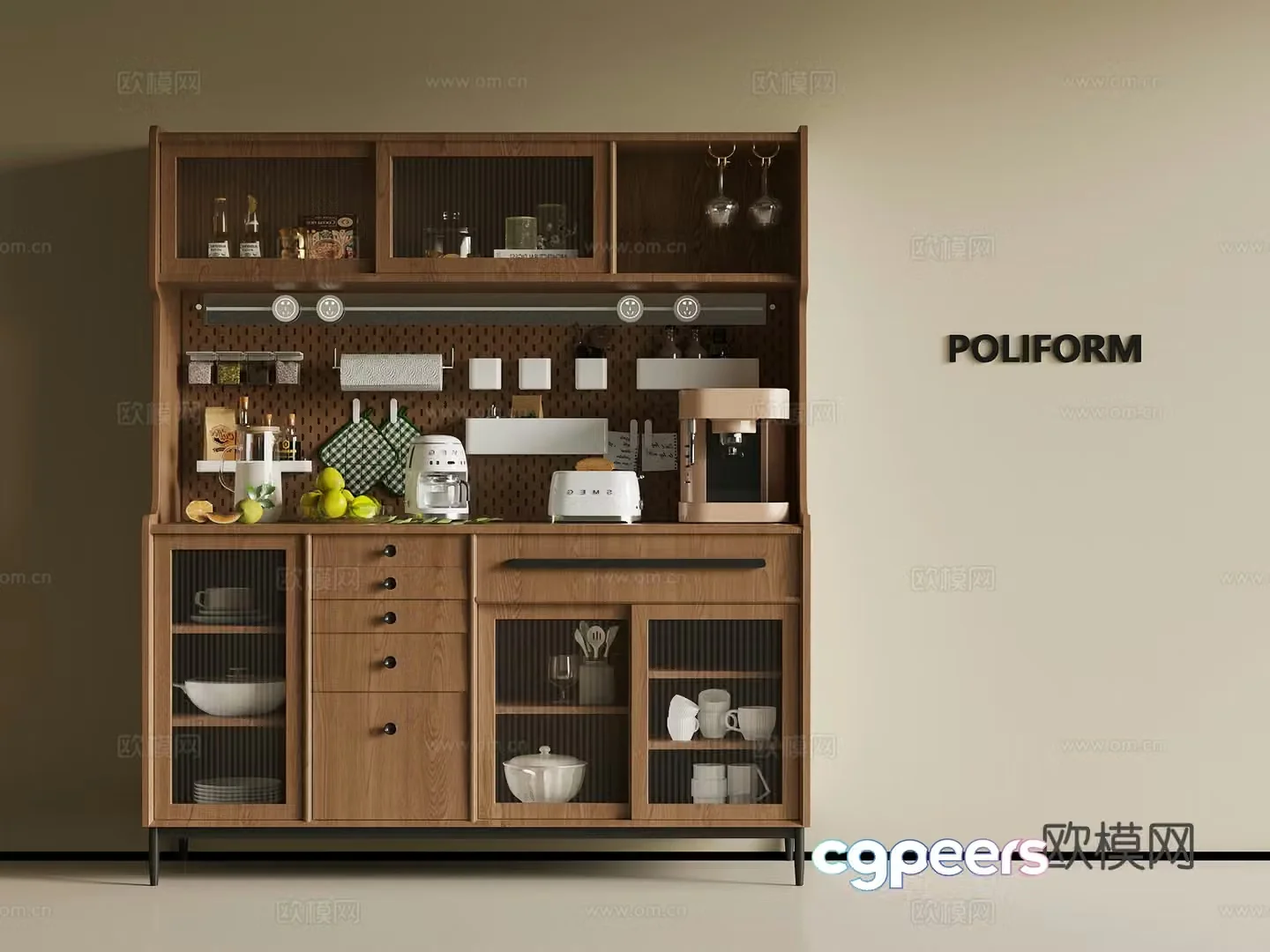Middle-aged sideboard wine cabinet 3D model