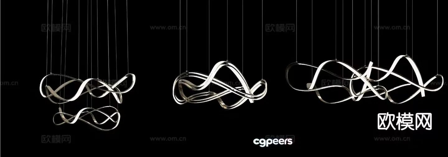 Modern curved chandelier 3d model