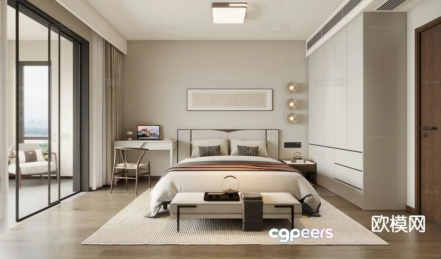 New Chinese style bedroom second bedroom 3D model
